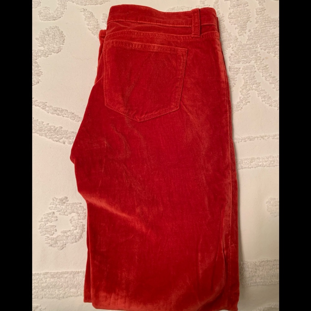 J. Crew red velvet toothpick pants